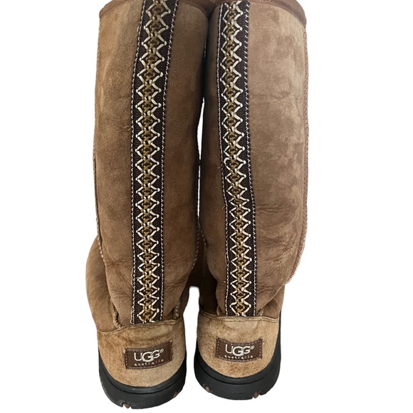 UGG Chestnut Ultimate Tall Braid 5340 Leather & Sheepskin Boots 7W - Picture 5 of 8